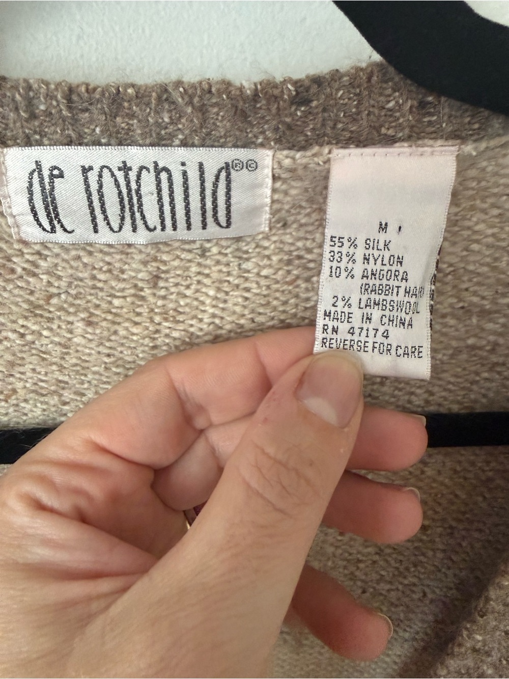 De Rotchild Silk Angora Wool Blend Colorblock Cardigan Sweater Beige Brown Overs - Picture 5 of 5